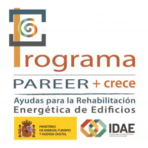 Logotipo PAREER CRECE. Ministerio de Energía, Turismo y Agenda Digital. IDAE Formato Vertical