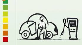Dibujo de un hombre junto a un coche y un surtidor de gasolina
