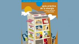 Imagen de la portada de la guía con un dibujo de un edificio con diferentes estancias donde se aprecian diferentes formas de consumo de energía