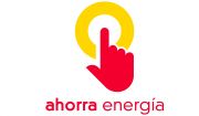 Logotipo de la marca Ahorra Energía. Refleja la acción de una mano sobre un interruptor.