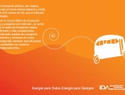 Cartel dividido en dos horizontalmente con un color naranja superior y rojo inferior con texto y dibujo de un coche en blanco
