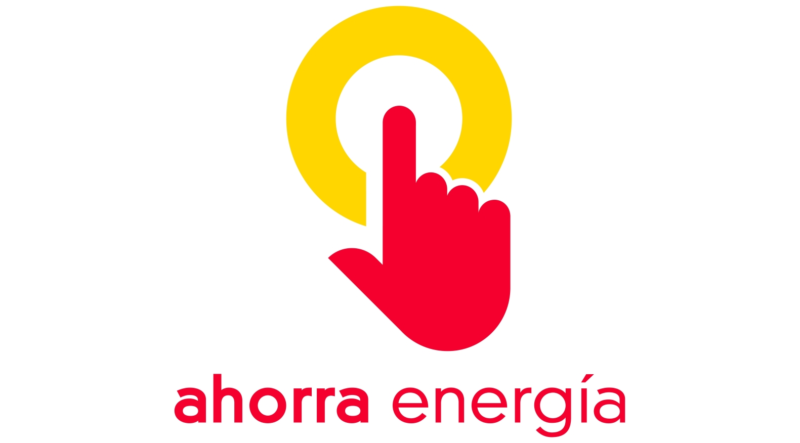 Logotipo de la marca Ahorra Energía. Refleja la acción de una mano sobre un interruptor.