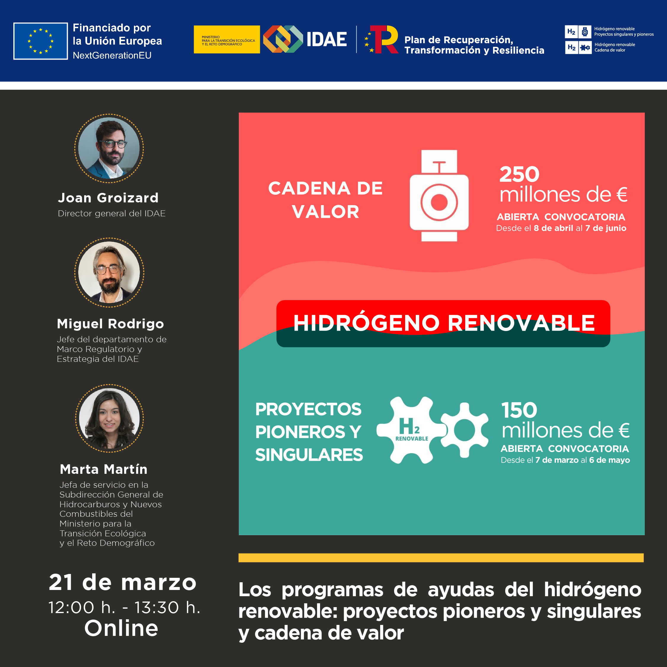  'Los programas de ayudas del hidrógeno renovable: proyectos pioneros y singulares y cadena de valor' 