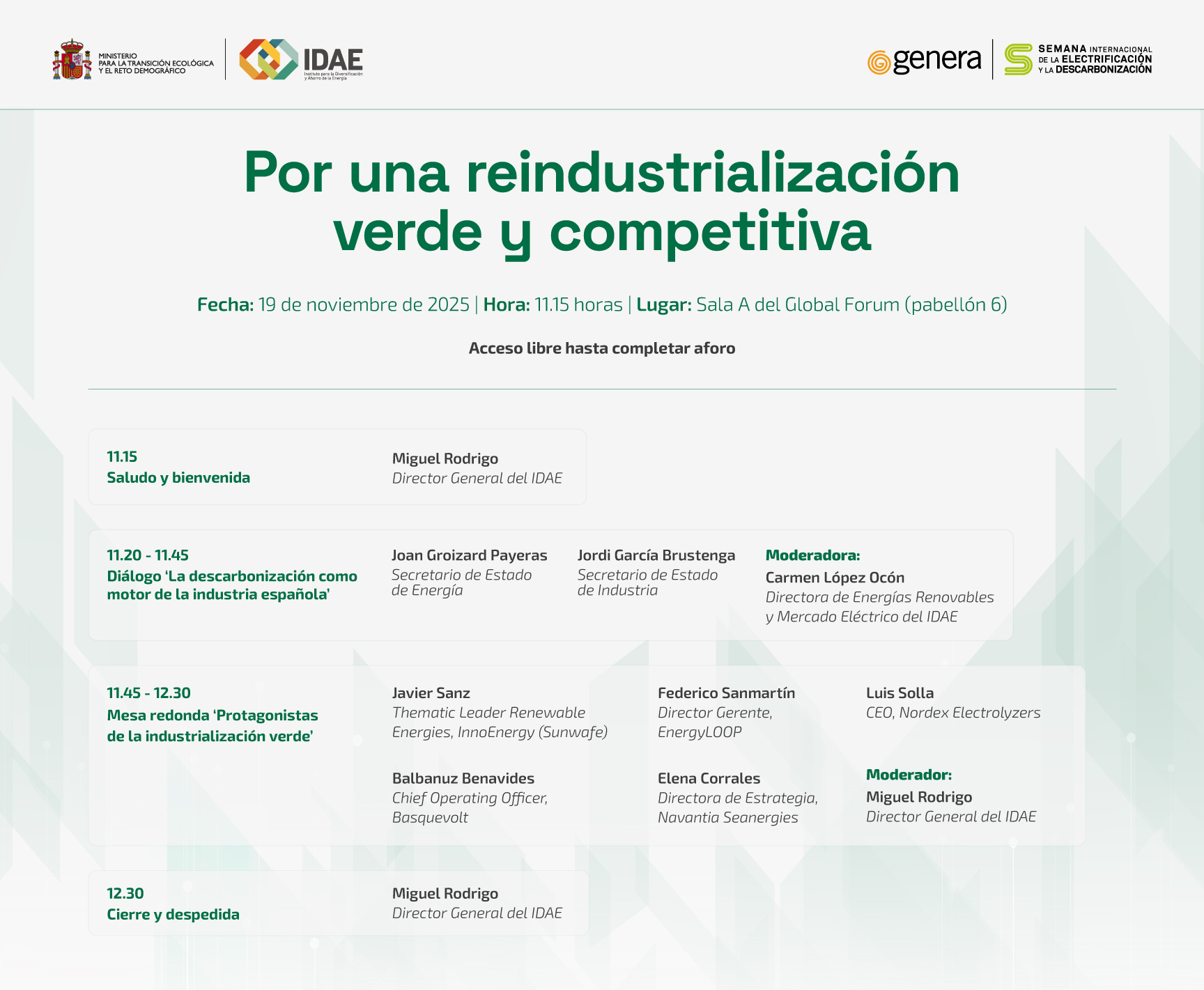 Jornada IDAE: España por una reindustrialización verde y competitiva