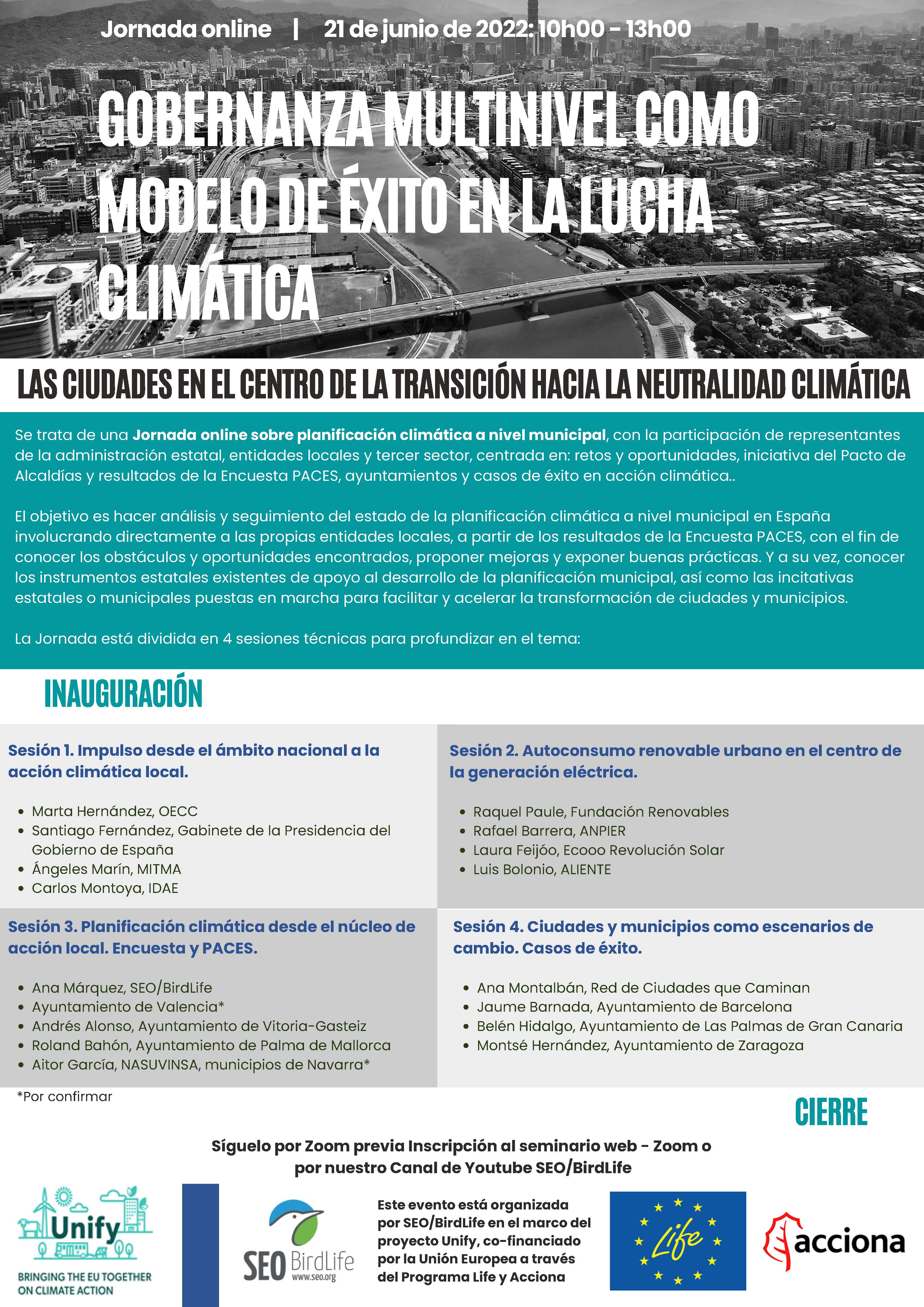 Jornada Unify sobre Planificación climática a nivel local / Gobernanza multinivel como modelo de éxito en la lucha climática
