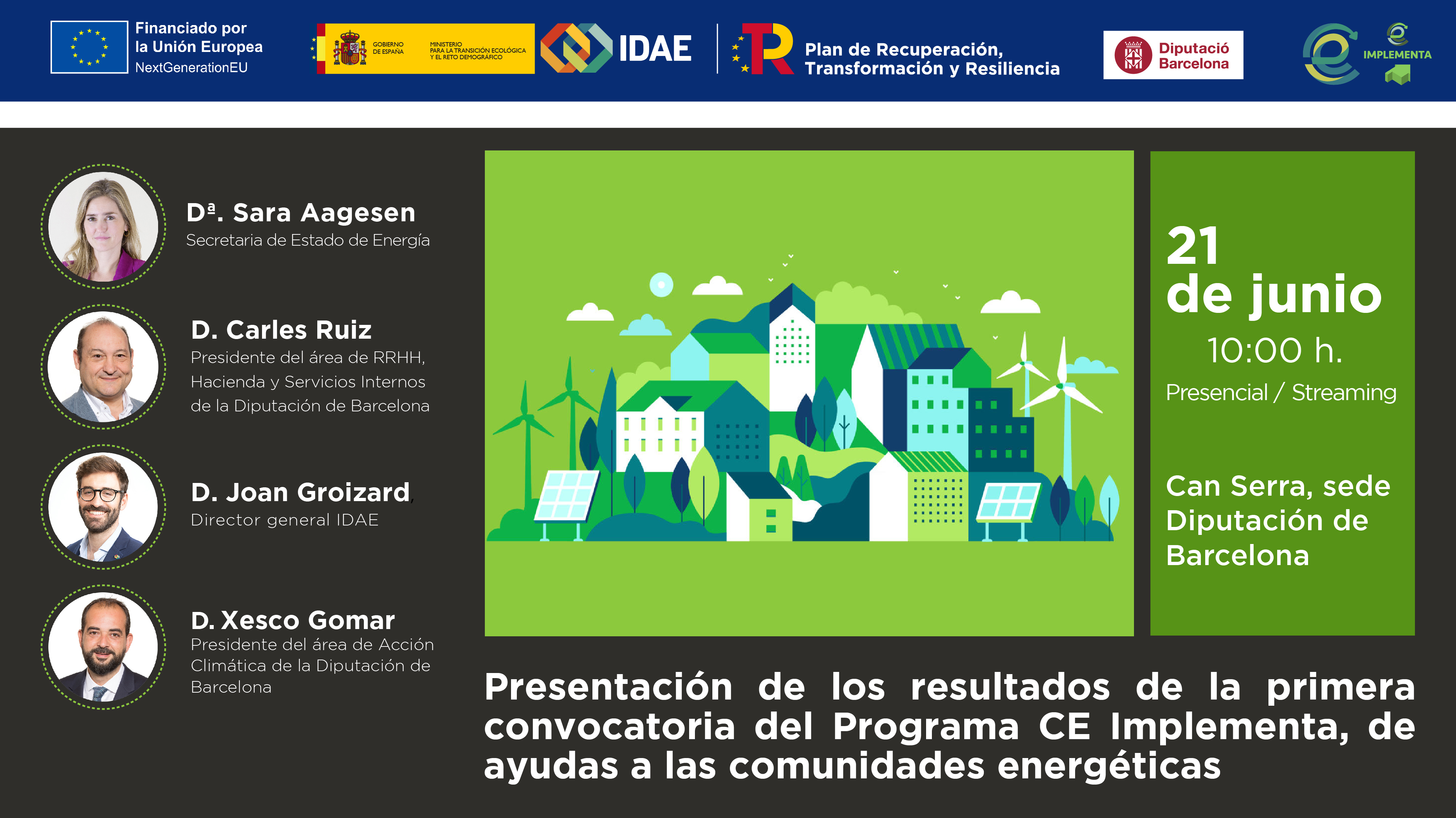 Jornada de presentación de los resultados de la primera convocatoria de la línea CE Implementa, de ayudas a las comunidades energéticas