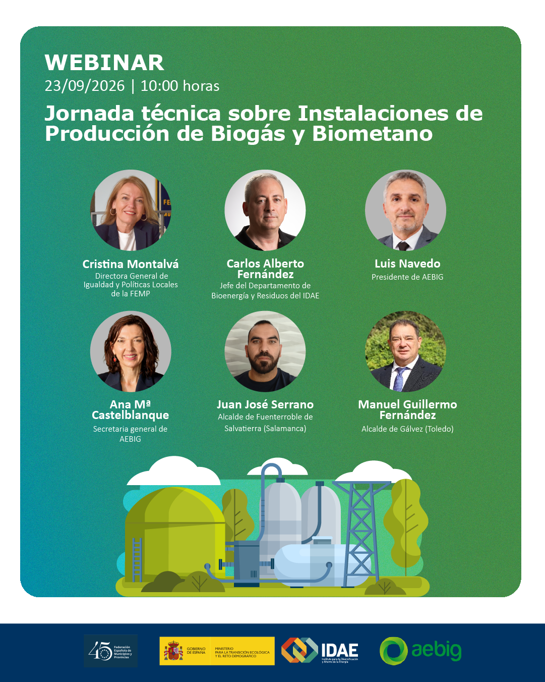 Jornada técnica online sobre instalaciones de producción de biogás y biometano, 23/09/2026